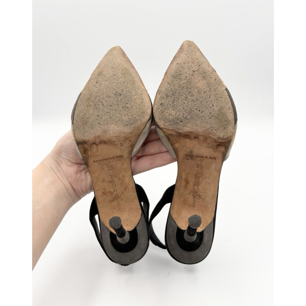 Manolo Blahnik Gray & Black Suede Stripes Slingback Pointed Toe Heels Size EU 35 - Picture 12 of 13
